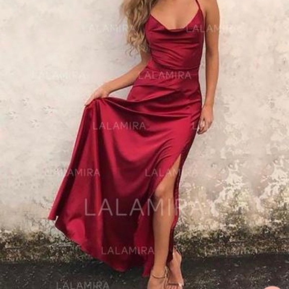 SATIN BURGUNDY DRESS - Picture 1 of 4